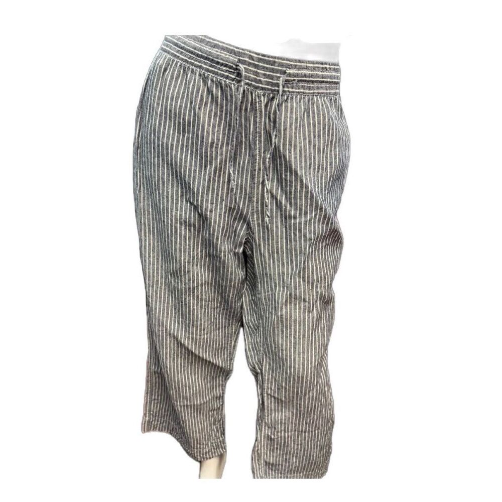 LL Bean Blue Striped Wide leg Linen Pants Womens Plus size 20 petite